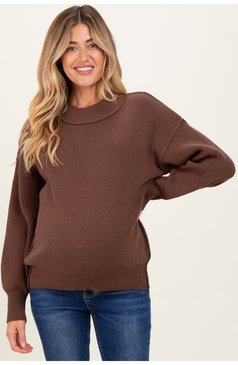 PinkBlush Wide Neck Drop Shoulder Sweater, Alternate, color, Brown