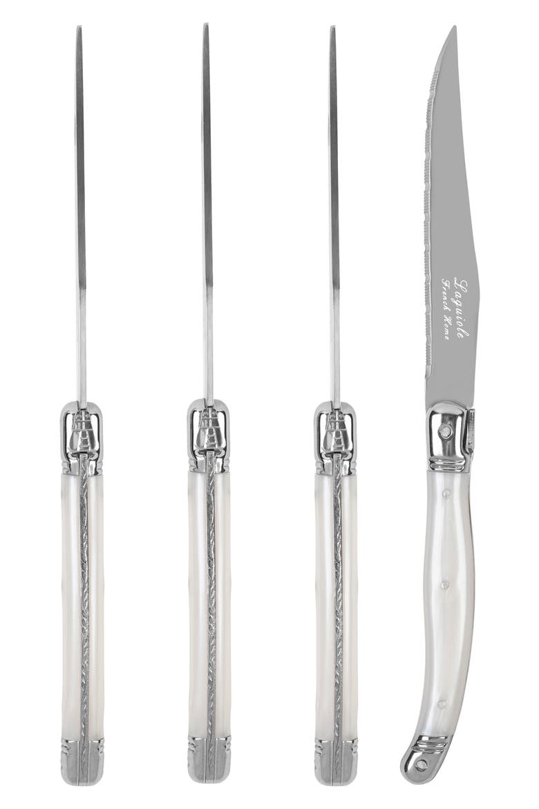 Set of 4 Laguiole Connoisseur Steak Knives, Alternate, color, PEARL WHITE