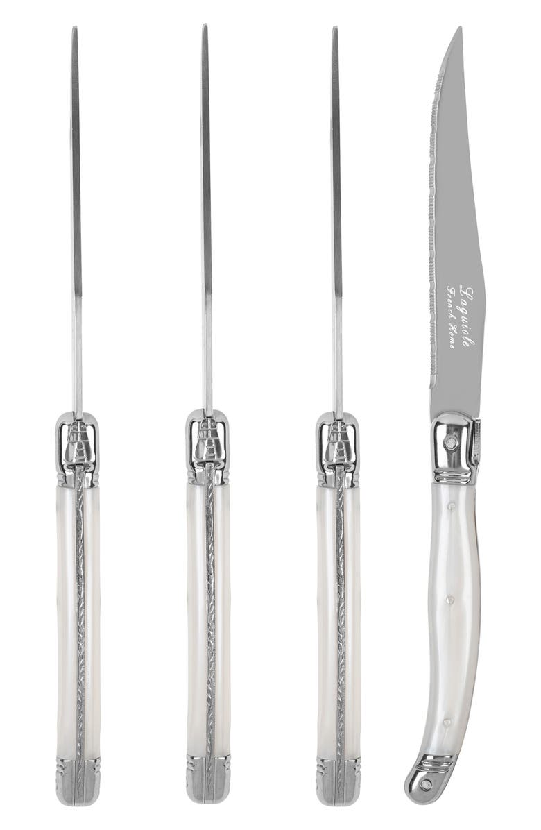 FRENCH HOME Set of 4 Laguiole Connoisseur Steak Knives, Alternate, color, Pearl White