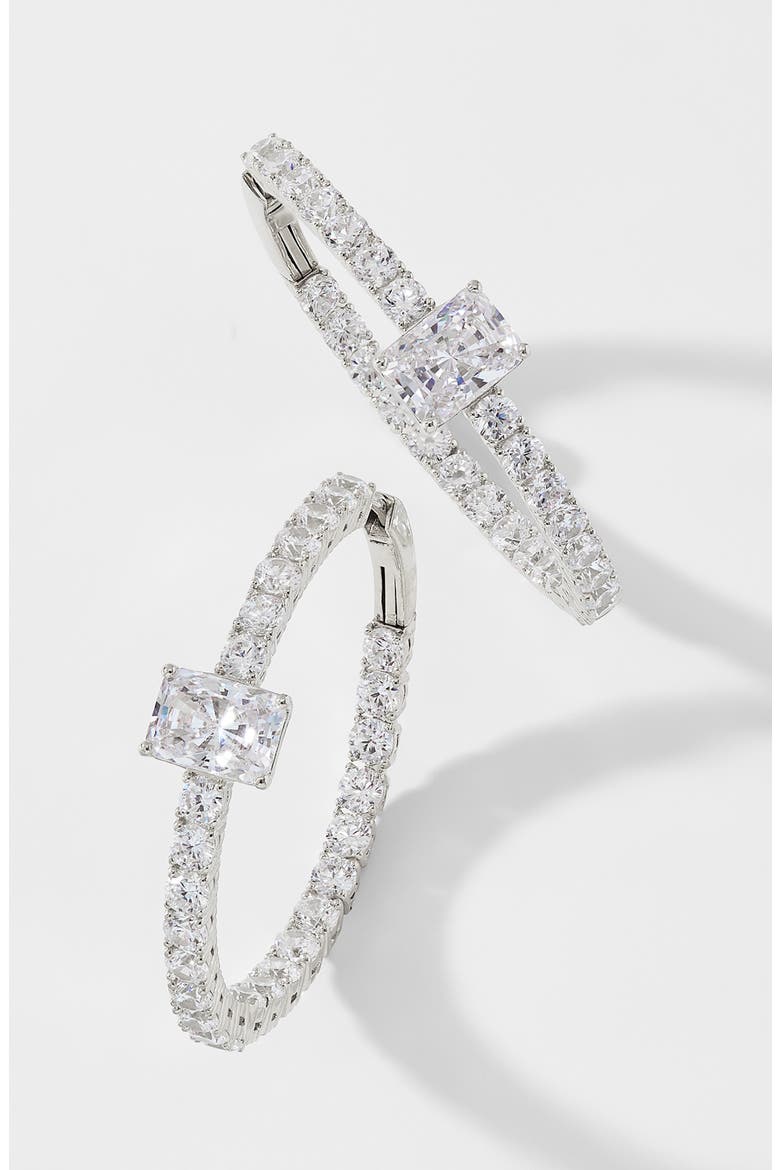 Invitation Only Cubic Zirconia Hoop Earrings, Alternate, color, RHODIUM