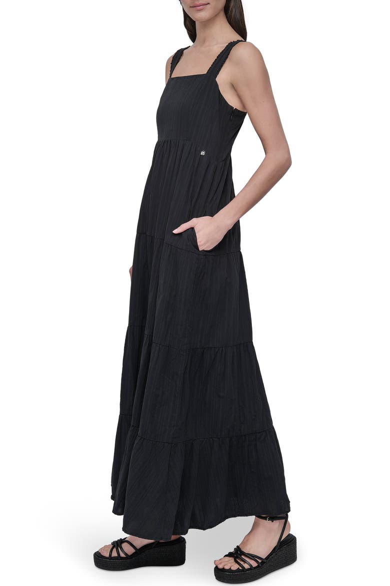 Square Neck Tiered Cotton Maxi Dress, Alternate, color, BLACK