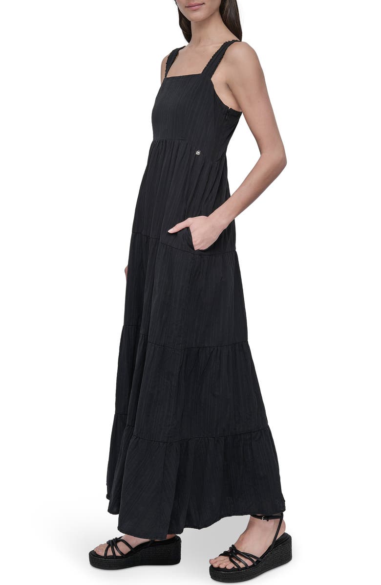 DKNY Jeans Square Neck Tiered Cotton Maxi Dress, Alternate, color, Black