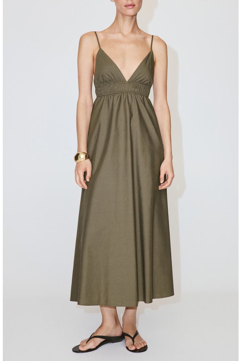 V-Neck Shirred Lyocell Blend Dress, Main, color, GREEN
