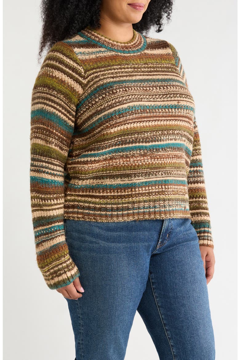 Striped Crewneck Sweater, Alternate, color, BROWN MULTI