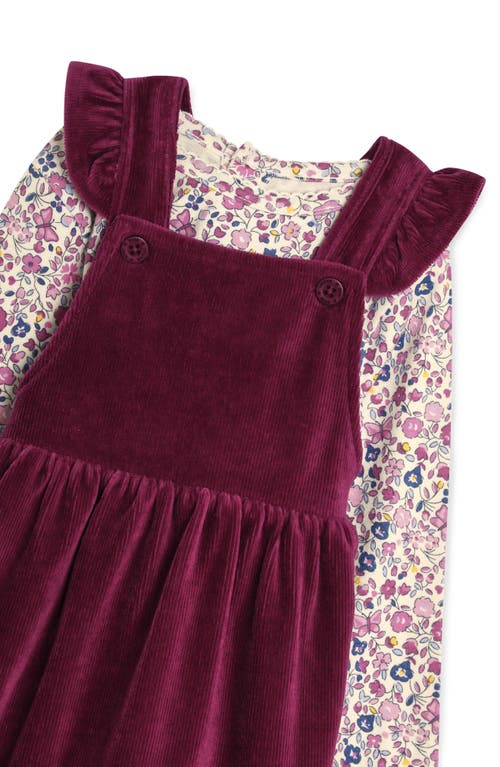 JOJO MAMAN BÉBÉ JOJO MAMAN BEBE FLORAL PRINT TOP & BUTTERFLY APPLIQUÉ CORDUROY PINEFORE SET