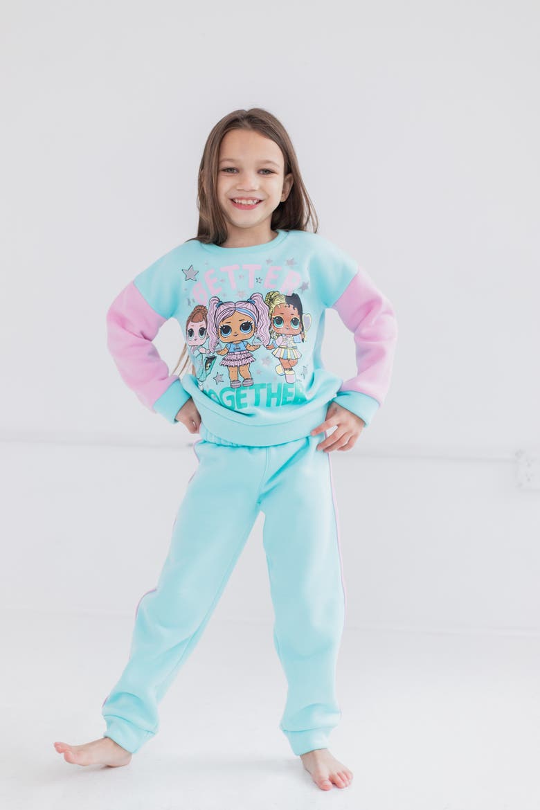 2-Piece Fleece Sweatshirt and Pants Set, Alternate, color, Aqua Pink