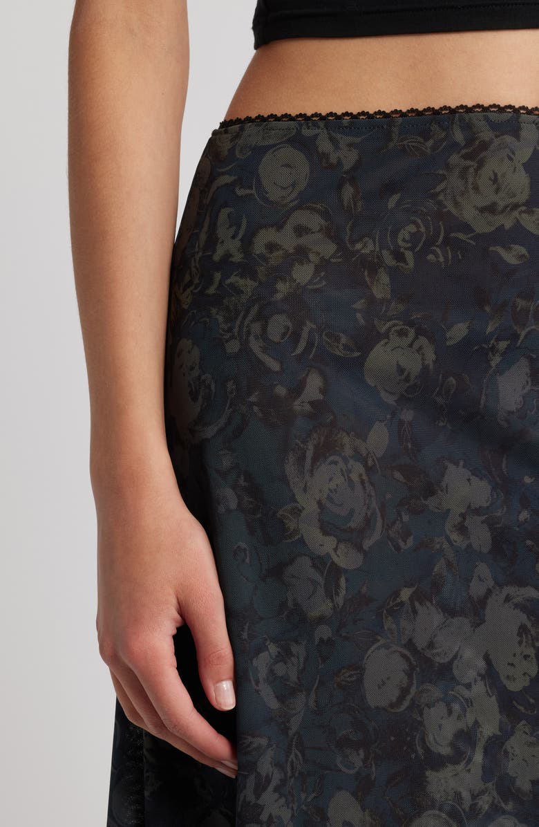 Topshop Floral Semisheer Mesh Jersey Skirt, Alternate, color,