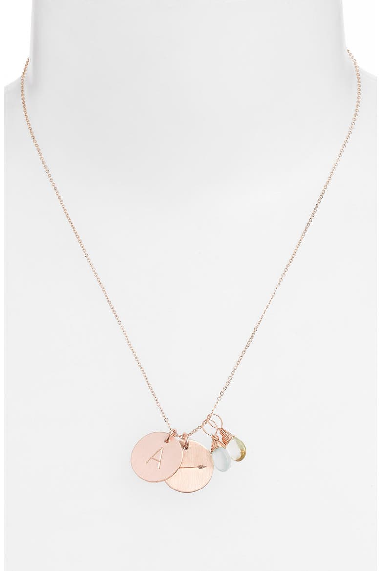 Aqua Chalcedony, Lemon Quartz, Initial & Arrow 14k-Gold Fill Disc Necklace, Alternate, color, AQUA AND LEMON A