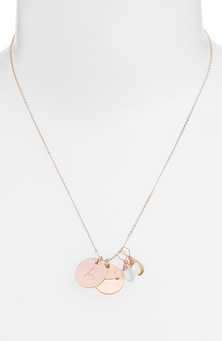 Nashelle Aqua Chalcedony, Lemon Quartz, Initial & Arrow 14k-Gold Fill Disc Necklace, Alternate, color, 