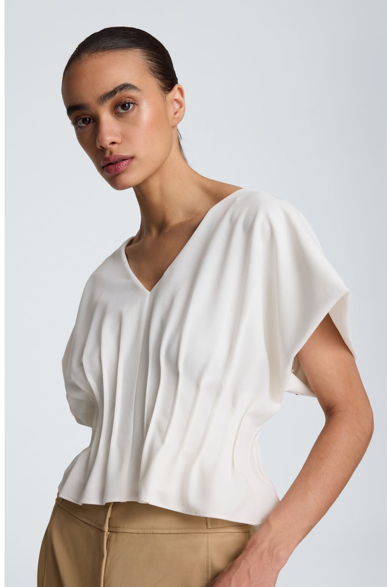Pleated V-Neck Top, Alternate, color, KC WHITE