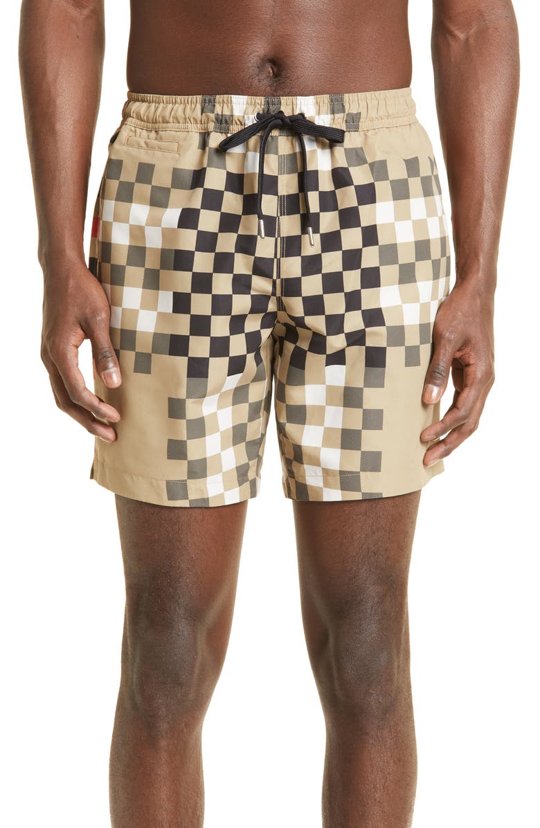 Burberry Martin Pixel Check Swim Trunks, Main, color, 