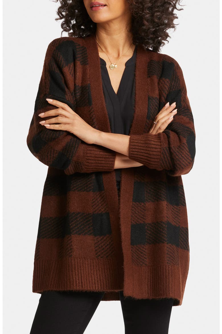 Check Open Front Cardigan, Main, color, BLACK/ CHOCOLATE