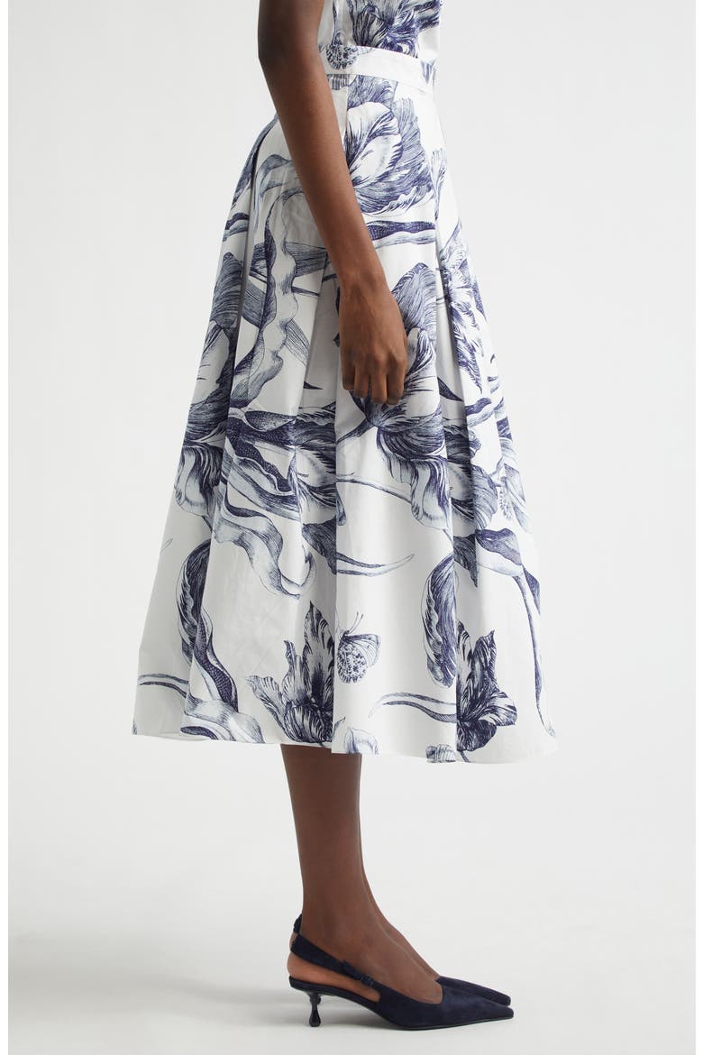 Print Pleated Cotton Midi Skirt, Alternate, color, BOTANICAL ENGRAVING IVORY