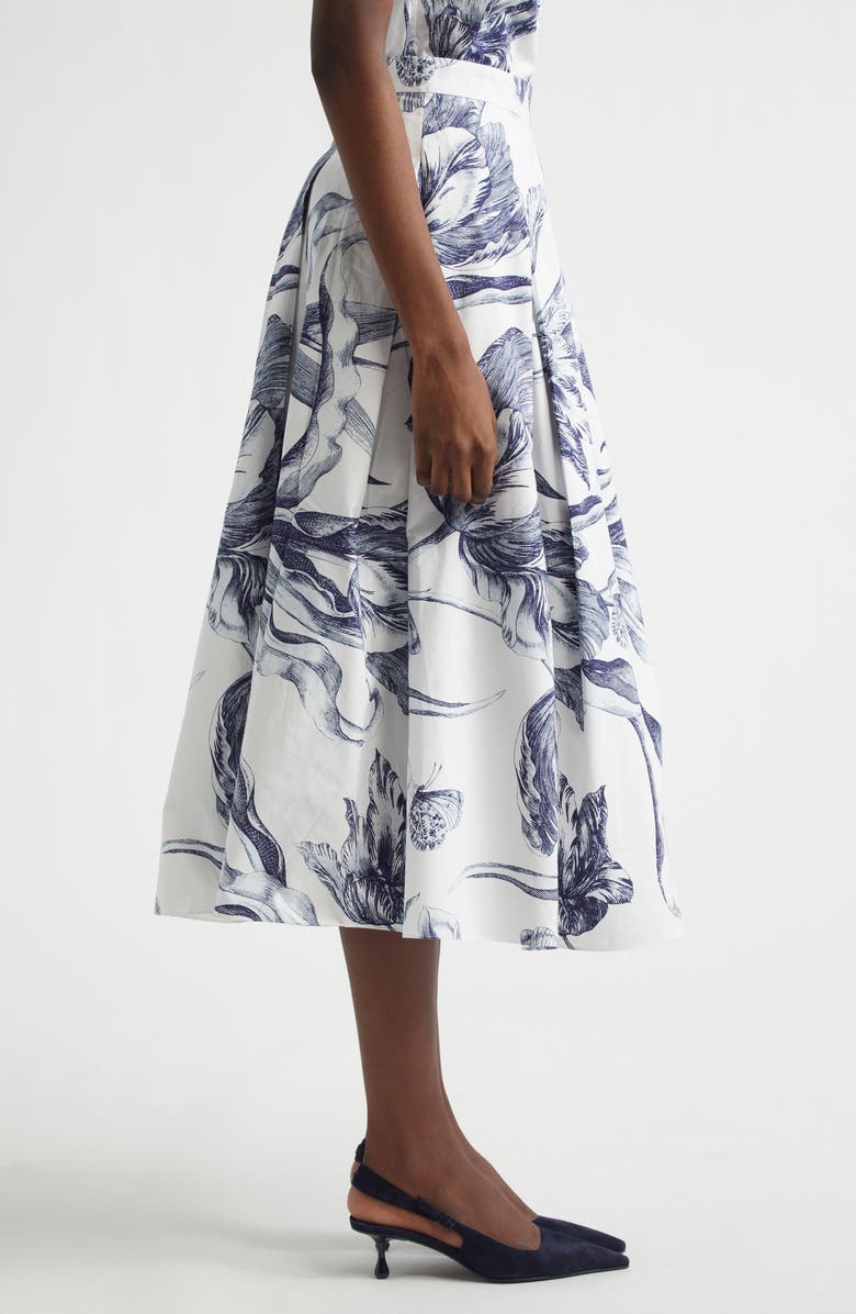 Erdem Print Pleated Cotton Midi Skirt, Alternate, color, Botanical Engraving Ivory