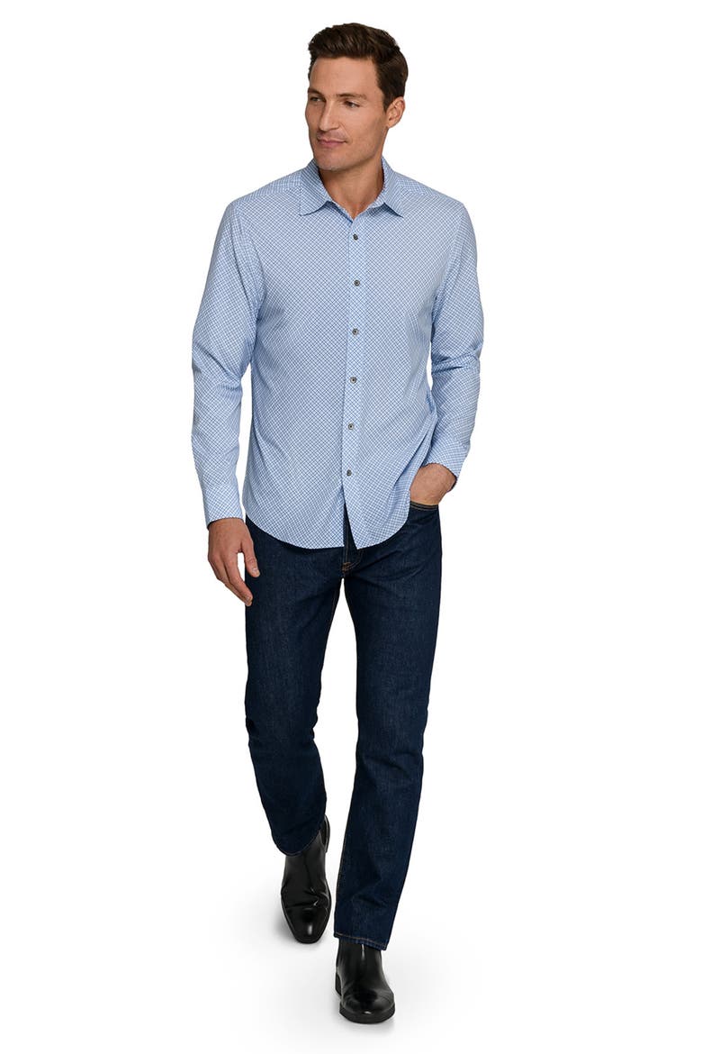 Slim Fit Geometric Print Performance Button-Up Shirt, Alternate, color, BLUE/GREEN