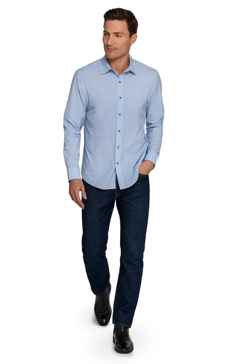 W.R.K Slim Fit Geometric Print Performance Button-Up Shirt, Alternate, color, Blue/Green