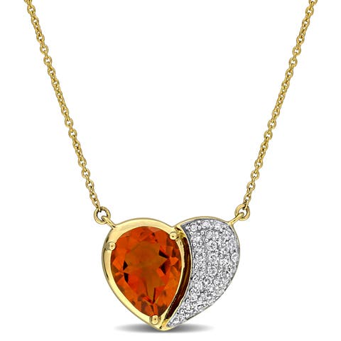 Gemstone & Diamond Heart Necklace 10K
