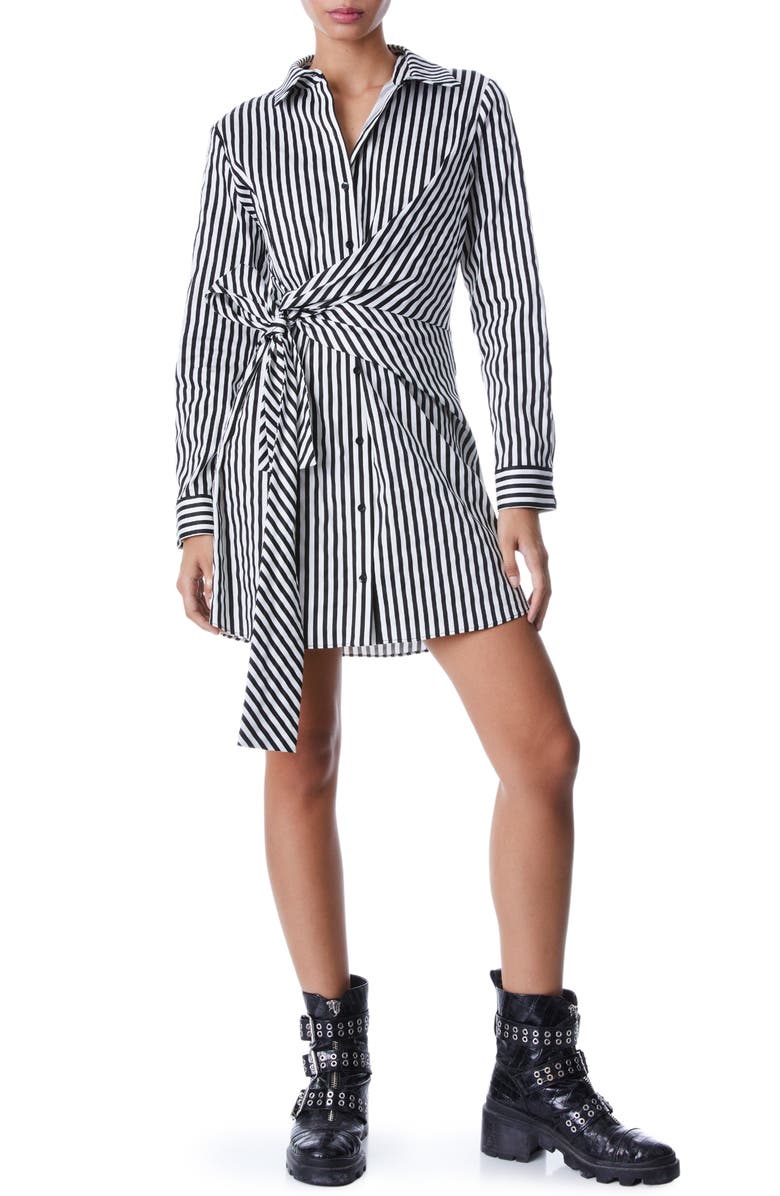 Alice + Olivia Reina Stripe Long Sleeve Stretch Cotton Shirtdress, Main, color,