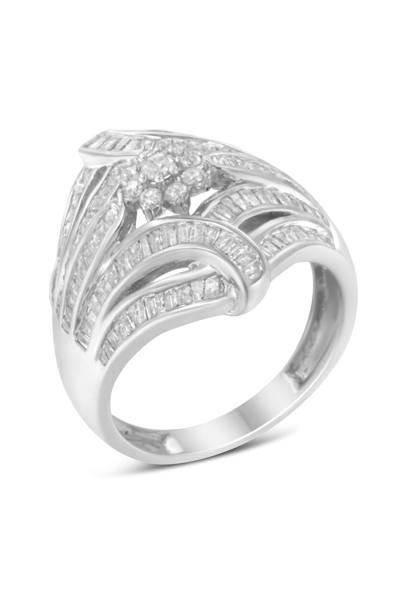 Silver 1-1/8 Cttw Diamond 'Flower & Fern' Cluster Cocktail Ring, Main, color, Silver