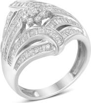 Haus of Brilliance Silver 1-1/8 Cttw Diamond 'Flower & Fern' Cluster Cocktail Ring