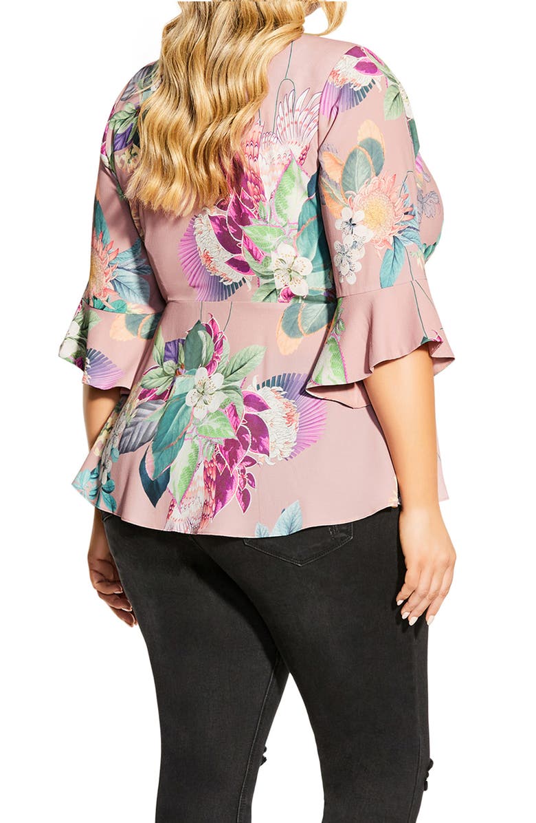 City Chic Floral Peplum Wrap Blouse, Alternate, color,