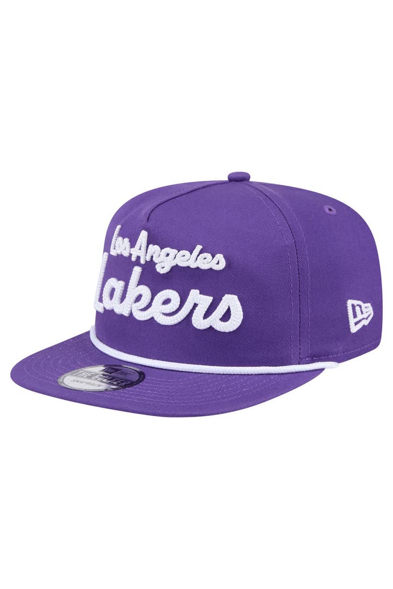 Men's New Era Purple Los Angeles Lakers Team Text Golfer Snapback Hat, Alternate, color, Purple