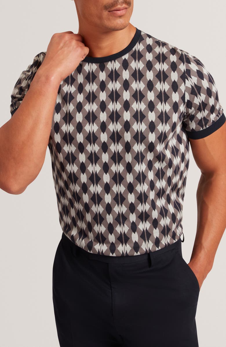 Ted Baker Joaa Geo Jacquard Short Sleeve Sweater, Main, color, Navy