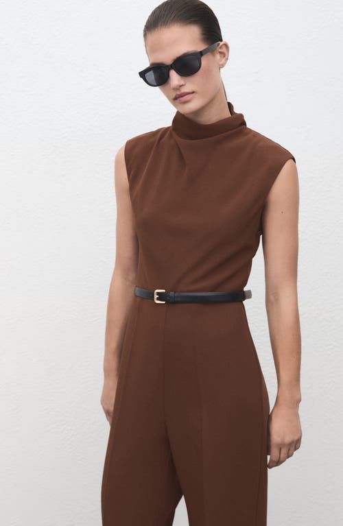 Mango Drape Neck Belted Jumpsuit In Brown