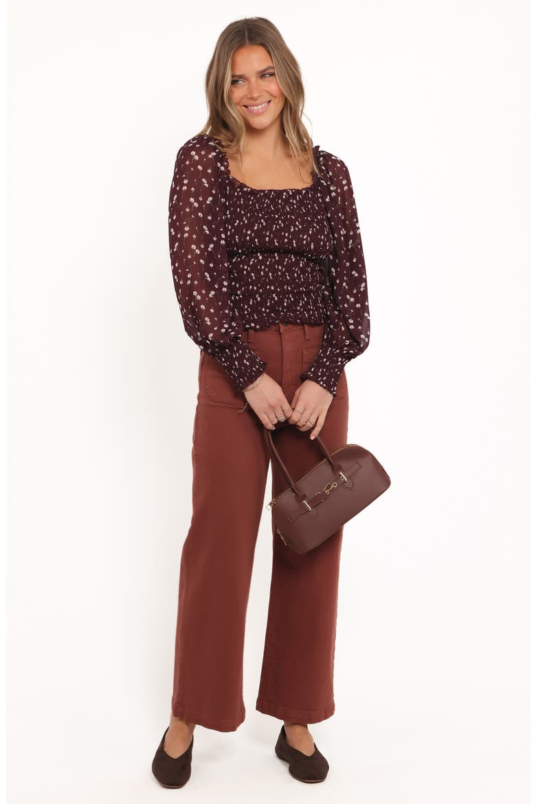 Greta Floral Smocked Top, Alternate, color, BURGUNDY FLORAL