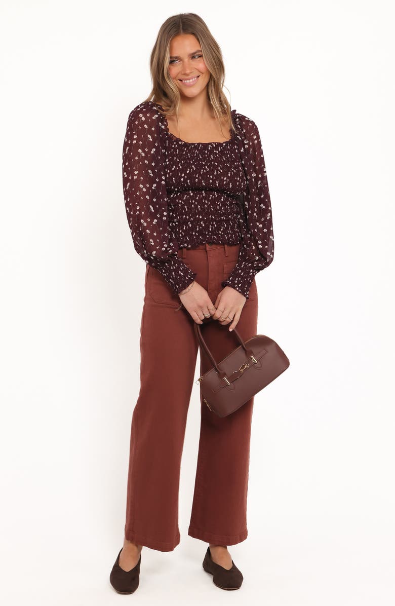 Petal & Pup Greta Floral Smocked Top, Alternate, color, Burgundy Floral