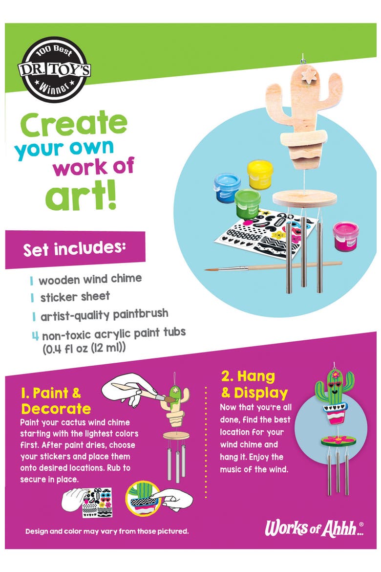 Cactus Wind Chime Wood Craft & Paint Kit, Alternate, color, Multicolor