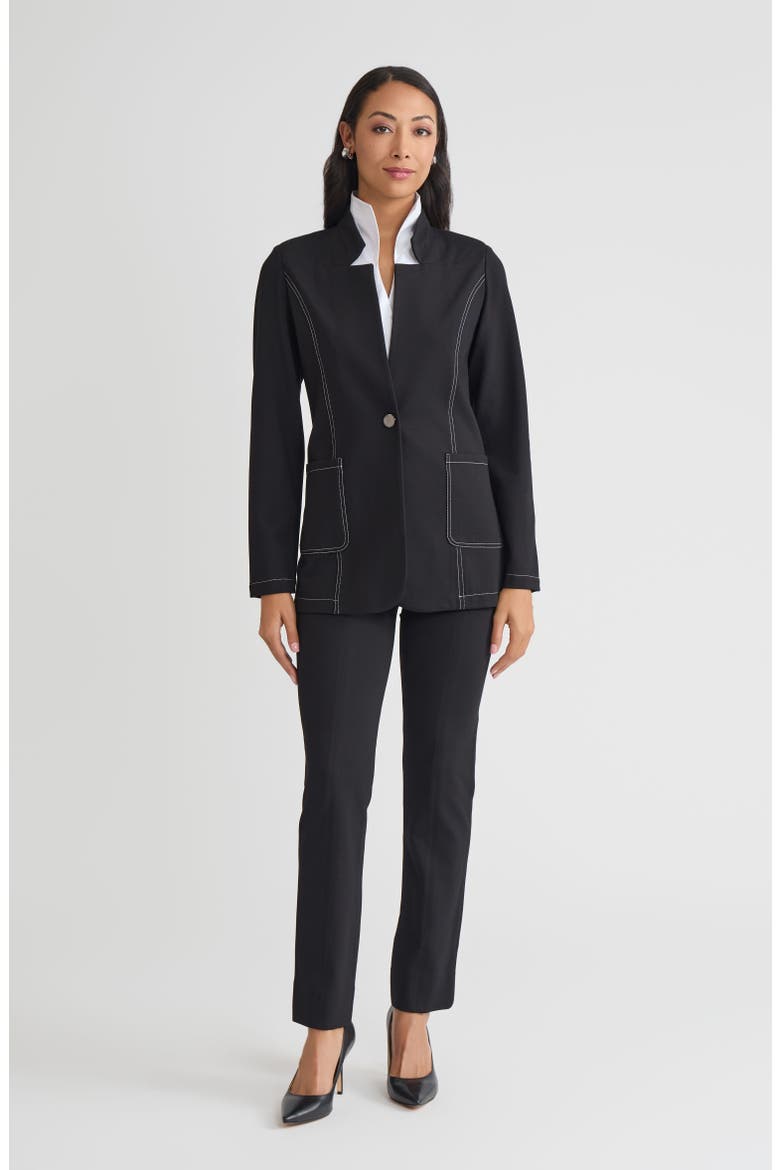 Tailored LuxeStretch Ponte Single Button Blazer, Alternate, color, Biscotti/Black