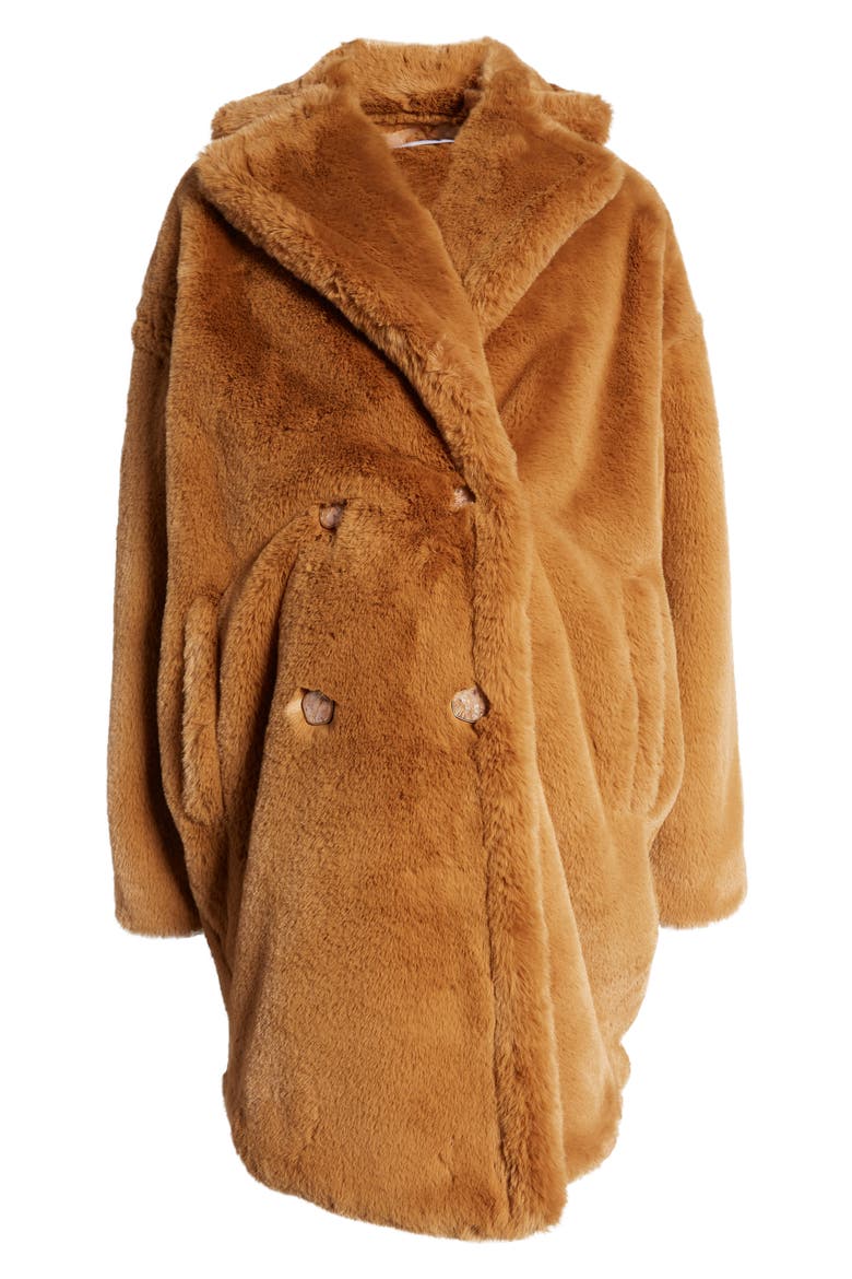 Annabette Faux Fur Maternity Coat, Alternate, color, TOBACCO