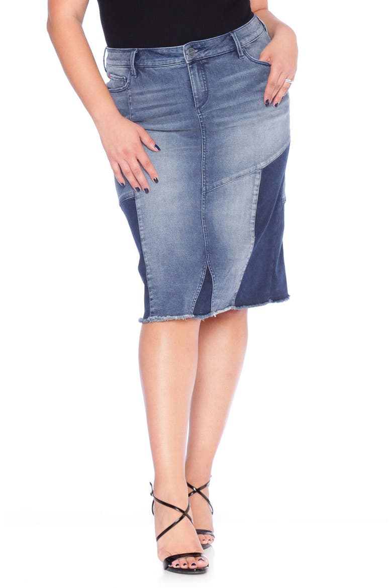 Patchwork Denim Skirt, Main, color, VANESSA