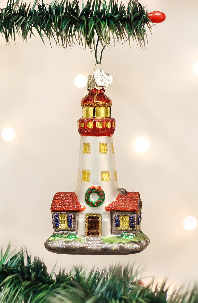 Old World Christmas Lighthouse Glass Ornament, Alternate, color, White/Green/Red