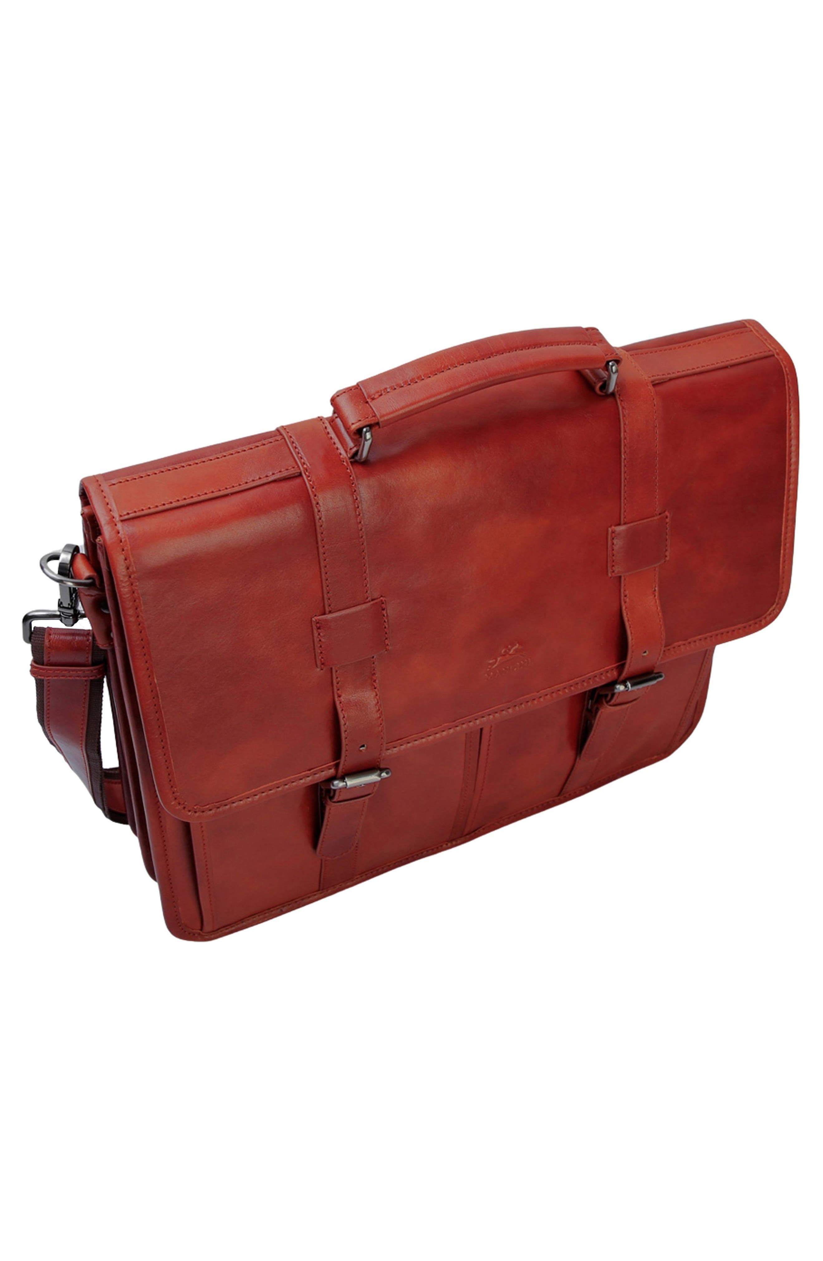 Double Compartment Leather Briefcase, Alternate, color, COGNAC