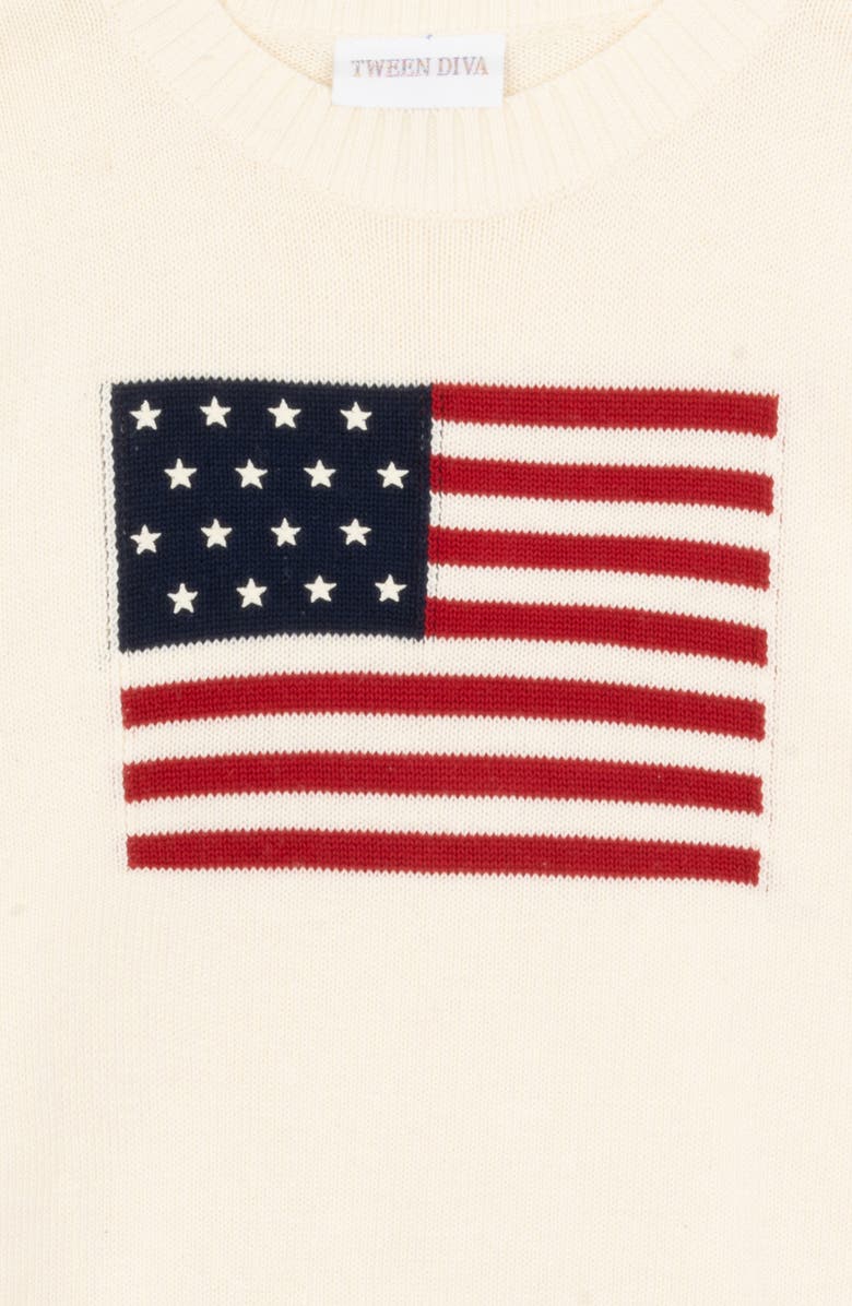 Tween Diva Kids' American Flag Cotton Sweater, Alternate, color, Ivory