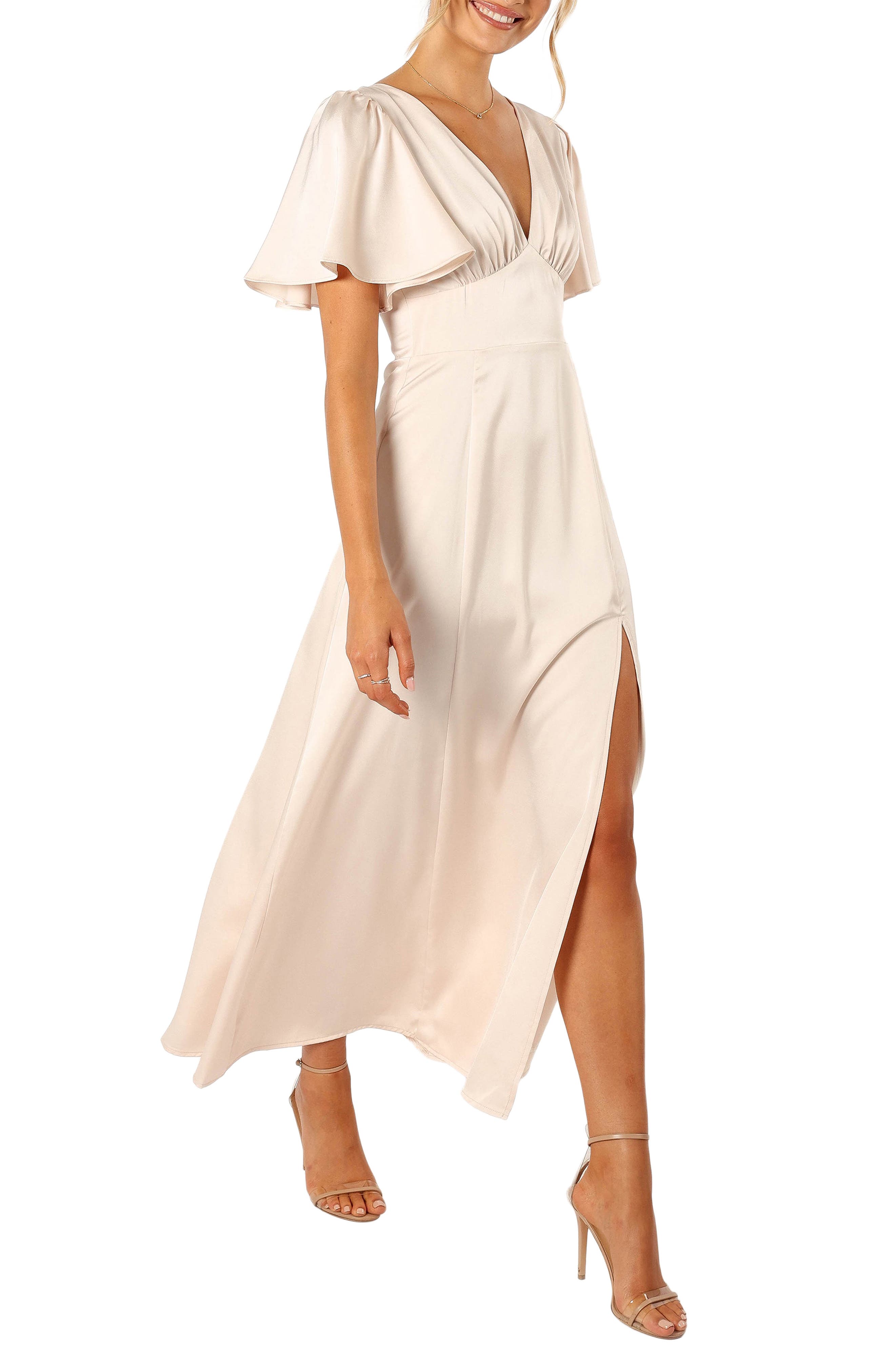 casper flutter sleeve satin dress Petal and Pup Women's Casper Maxi Dress