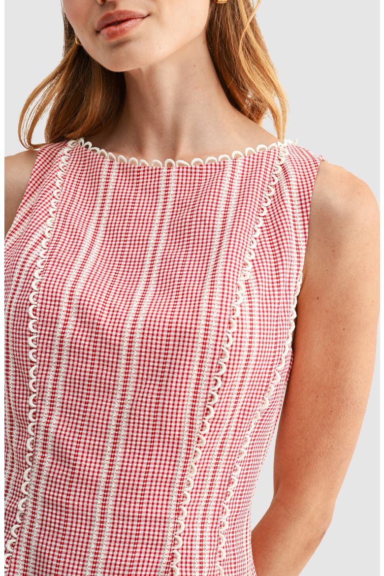 Embroidered Fit & Flare Minidress, Alternate, color, RED GINGHAM