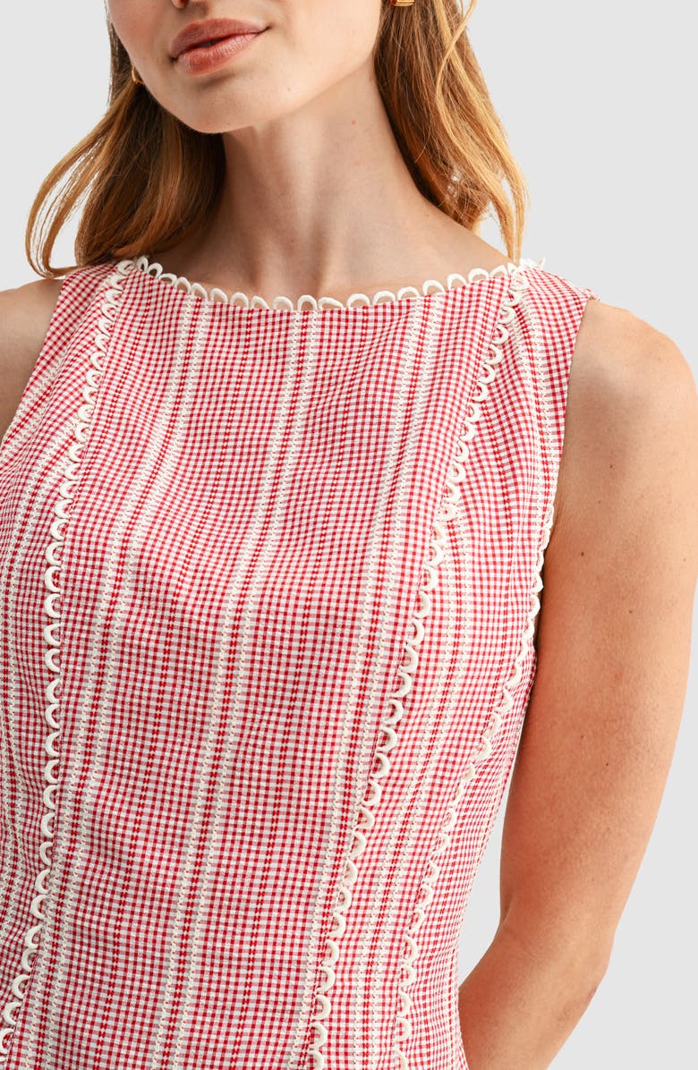 All in Favor Embroidered Fit & Flare Minidress, Alternate, color, Red Gingham