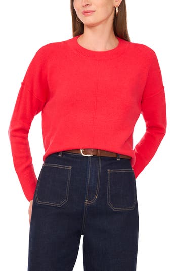 Vince Camuto Exposed Seam Crewneck Sweater In Red