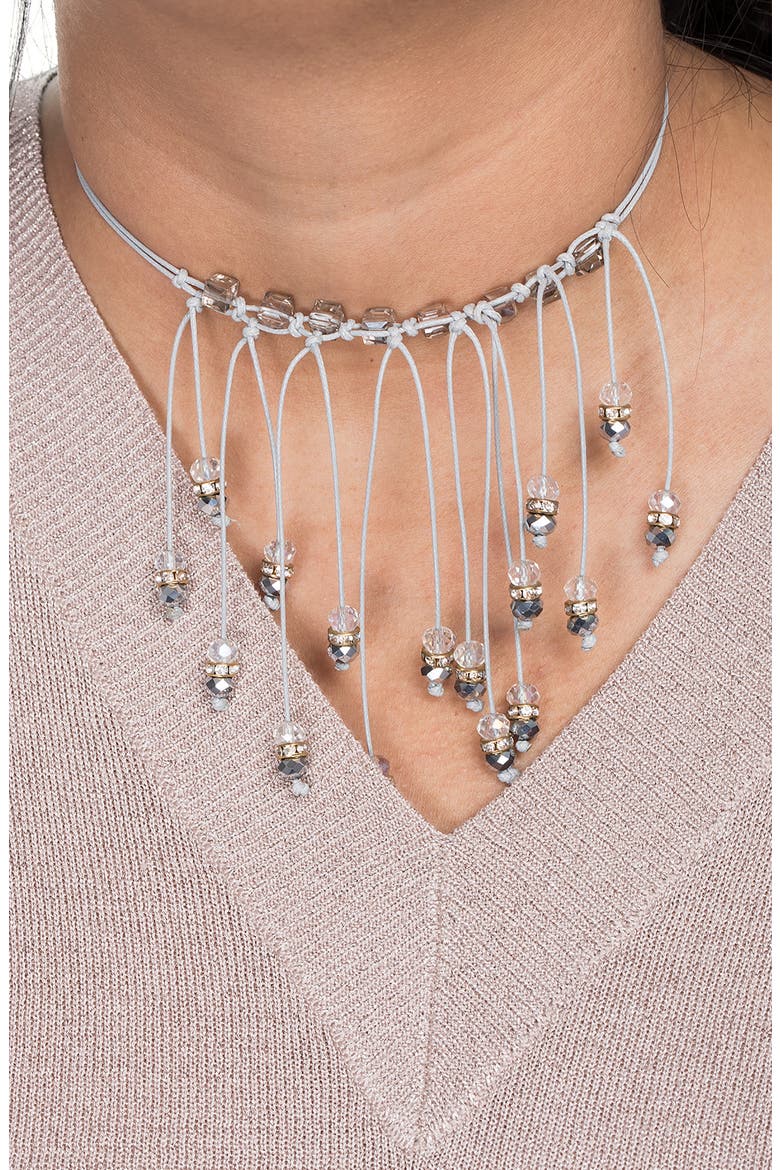 Crystal Beaded Fringe Bib Necklace, Alternate, color, GREY