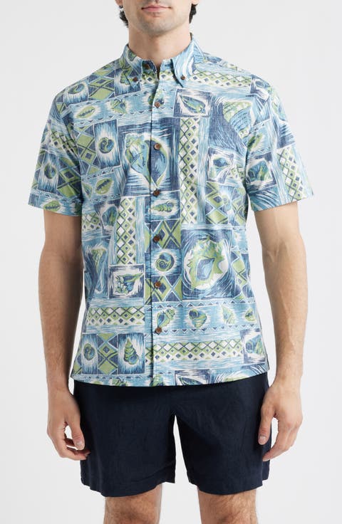 King's Shells Short Sleeve Cotton Button-Down Shirt