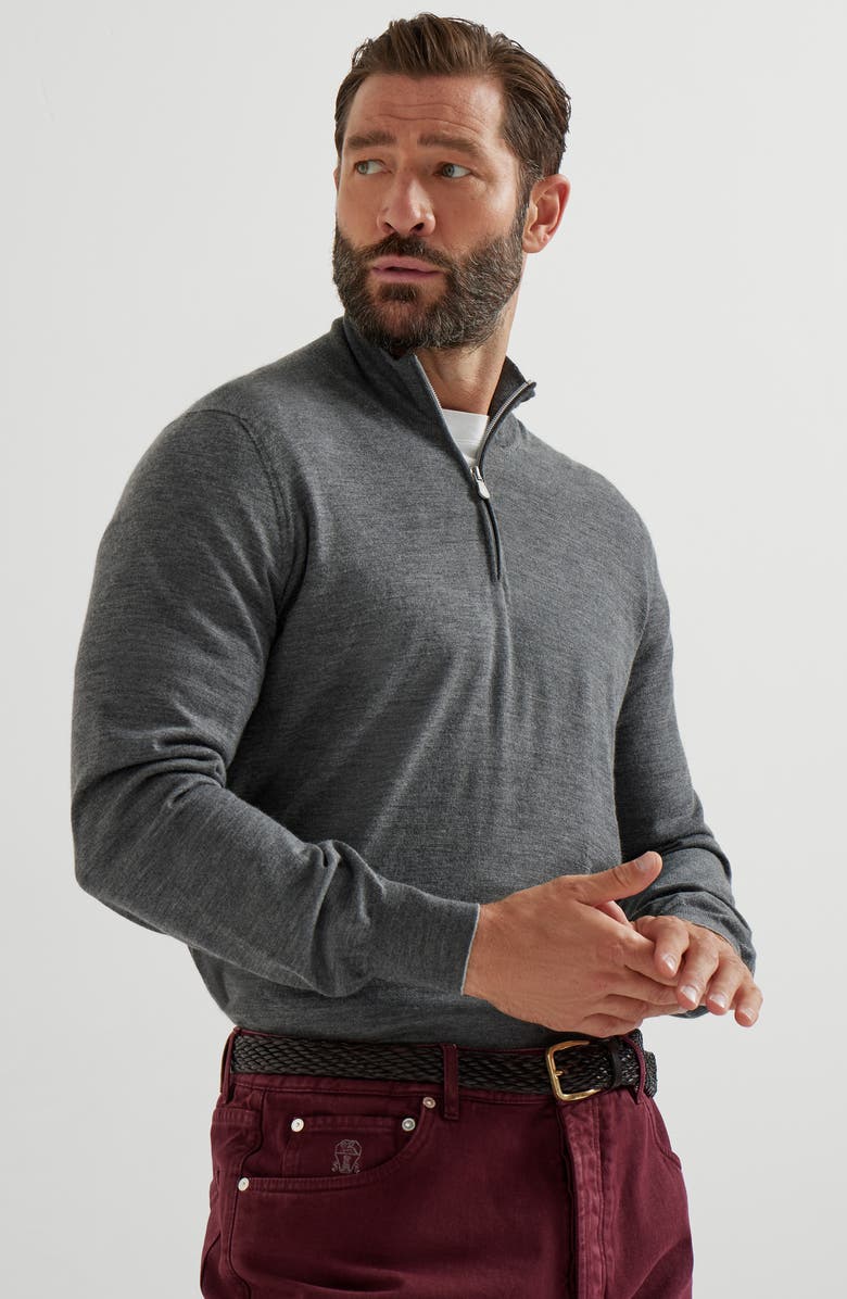 Brunello Cucinelli Sweater with half zipper, Alternate, color, Lead