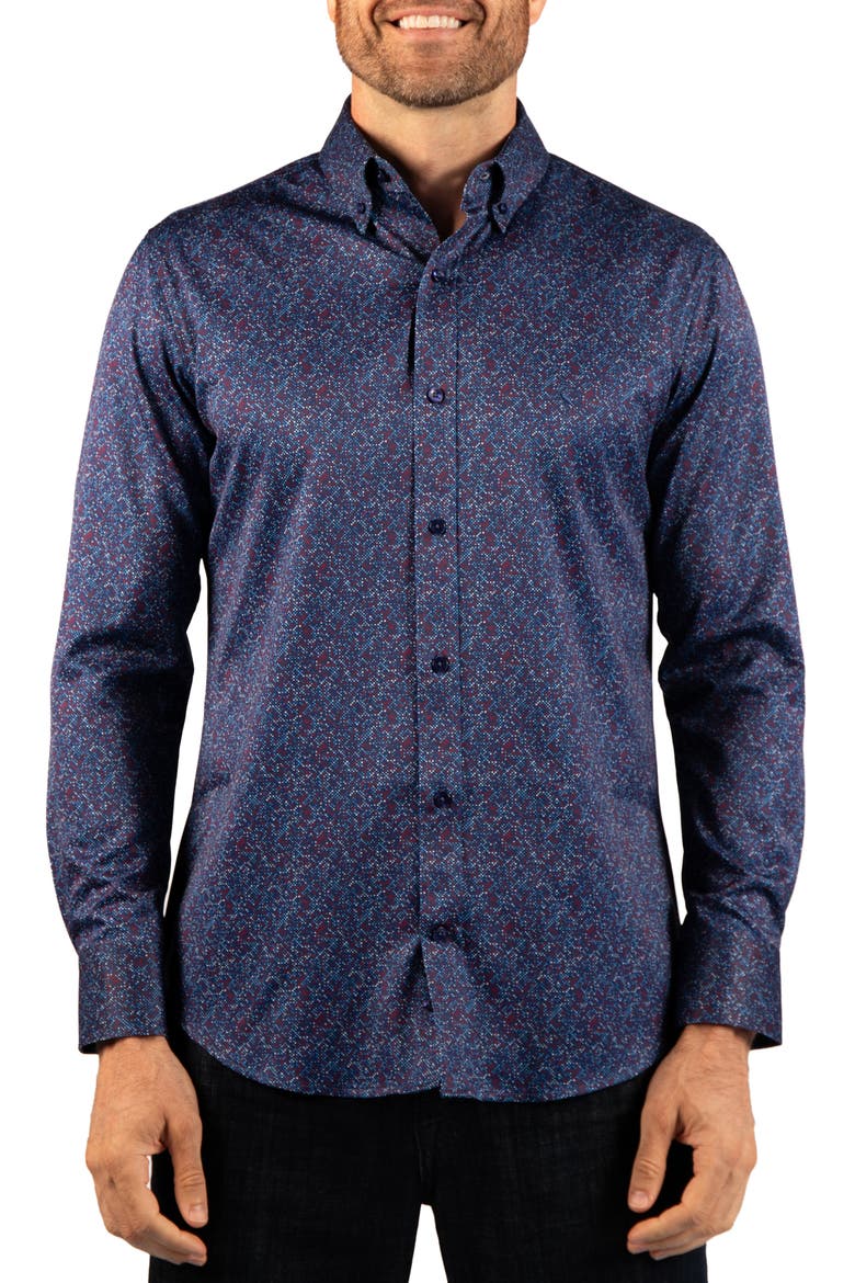 Dot Print Long Sleeve Performance Shirt, Main, color, SAPPHIRE BLUE