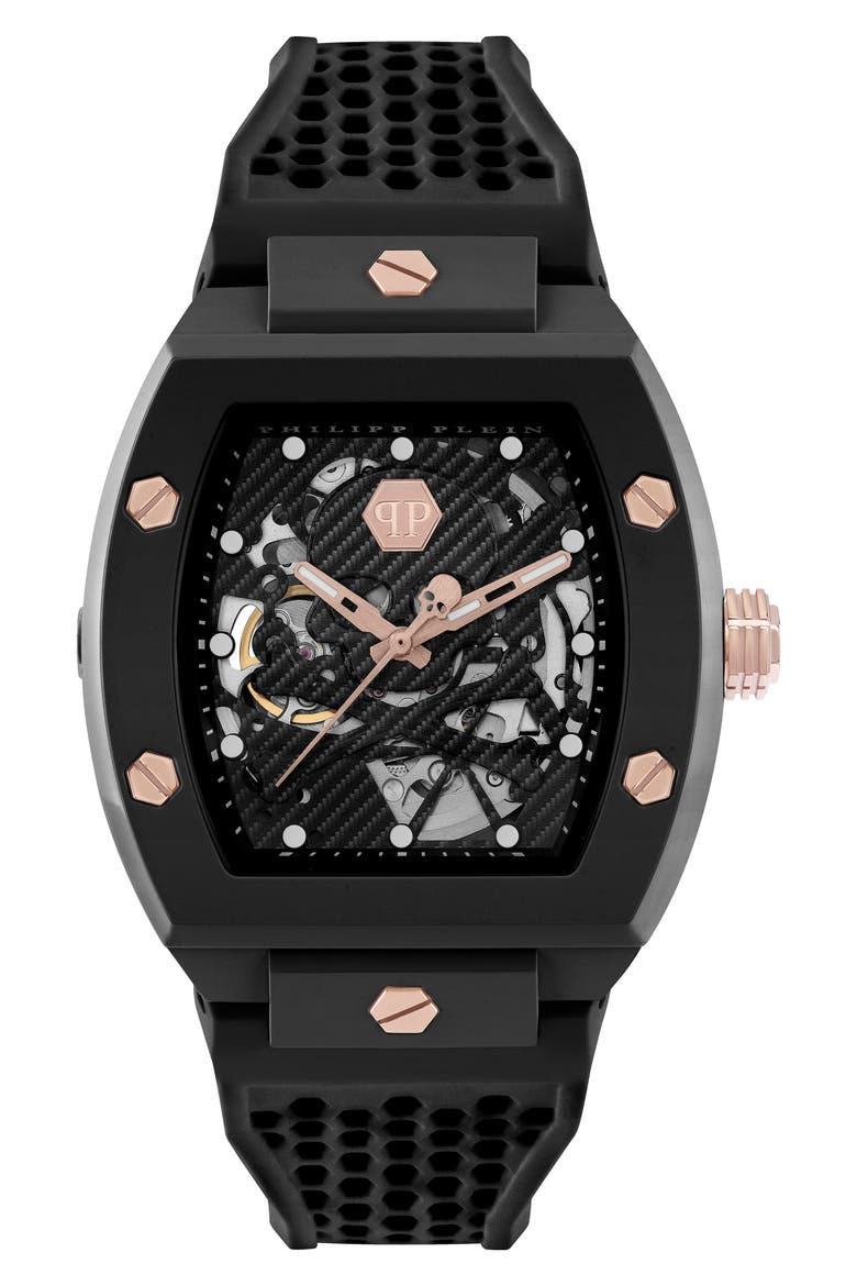 The $keleton Ceramic Silicone Strap Watch, 44mm, Main, color, BLACK CERAMIC