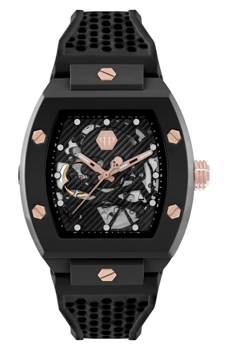PHILIPP PLEIN The $keleton Ceramic Silicone Strap Watch, 44mm, Main, color, Black Ceramic