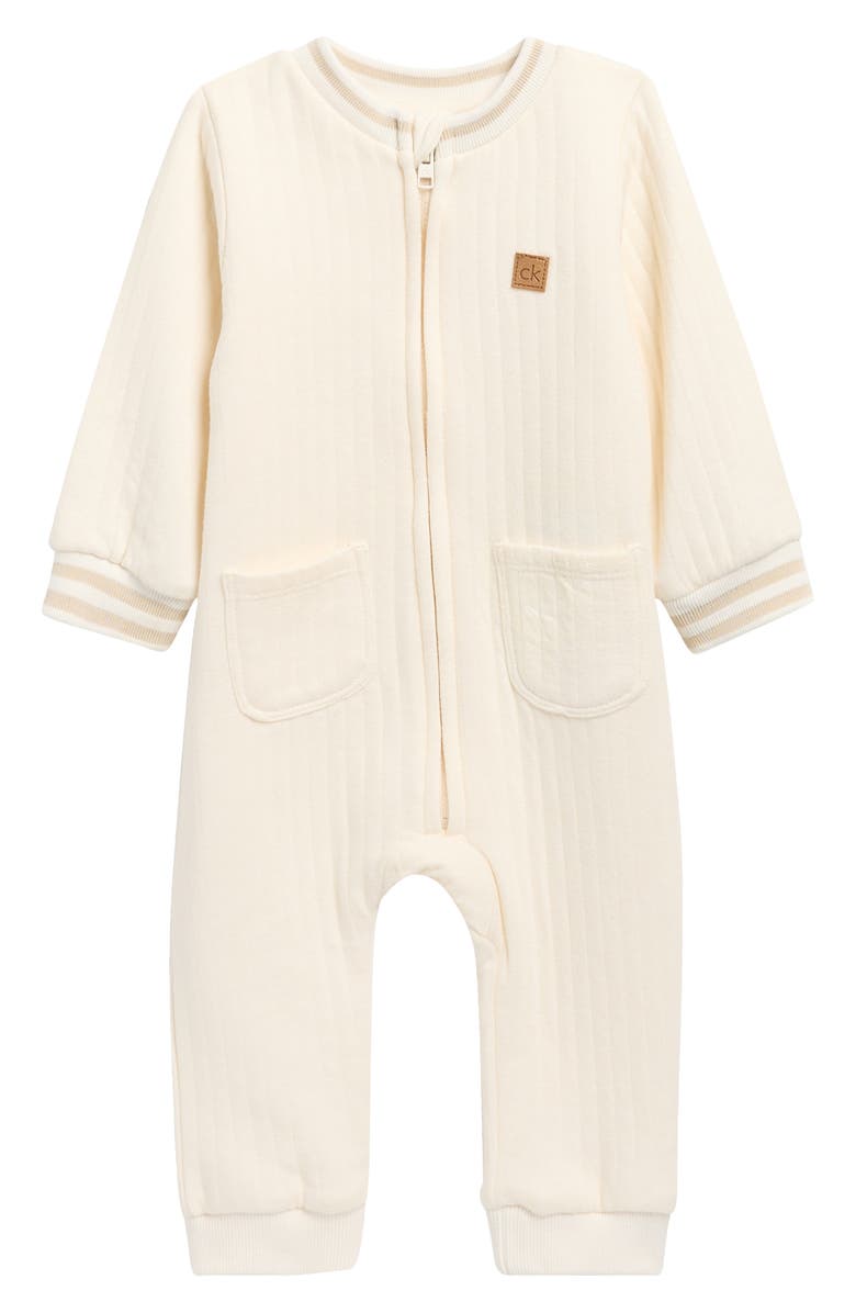 Calvin Klein Ribbed Romper, Main, color, Ivory