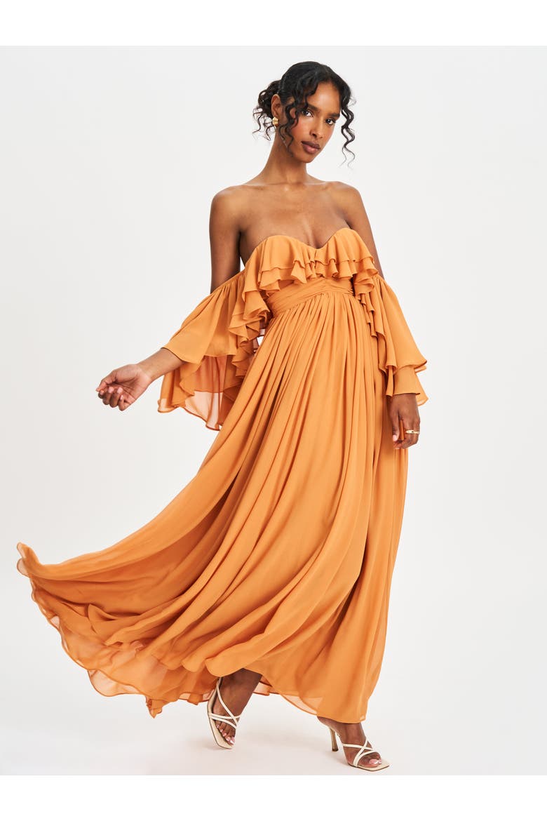 Kaela Off Shoulder Chiffon Maxi Dress, Alternate, color, Brickwork