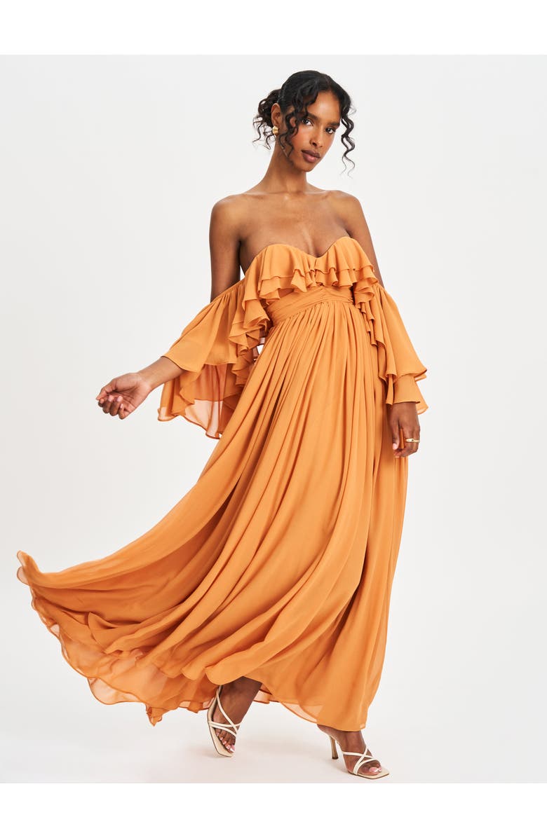 Miss Circle Kaela Off Shoulder Chiffon Maxi Dress, Alternate, color, Brickwork